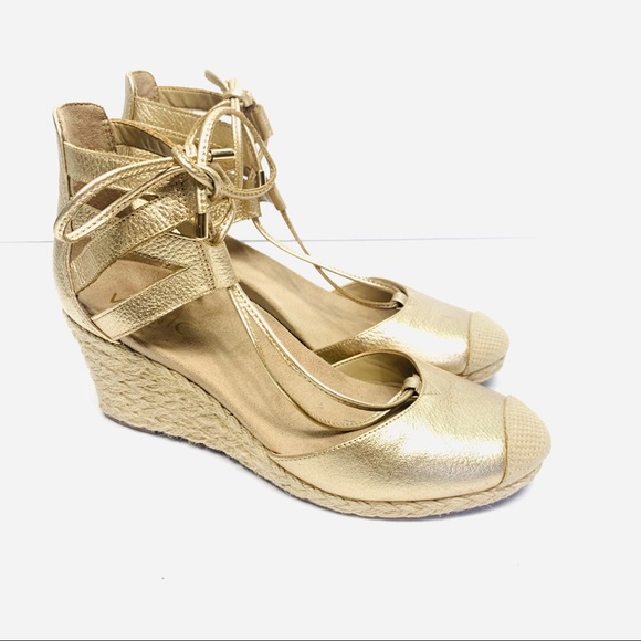 Vionic Shoes | Vionic Calypso Gold Leather Espadrilles | Poshmark